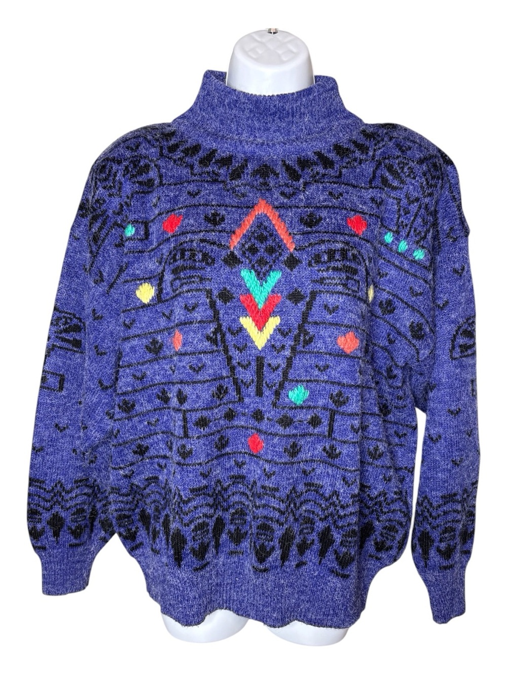 VTG 80's Sweater Purple Aztec Native American Tribal Art Womens L Halloween Goth